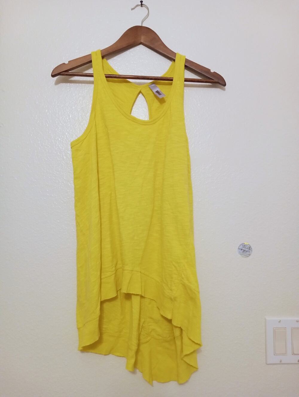 Wilt Asymmetrical High Low Tank Top Yellow Keyhole Cutout 100% Cotton Slub SZ M